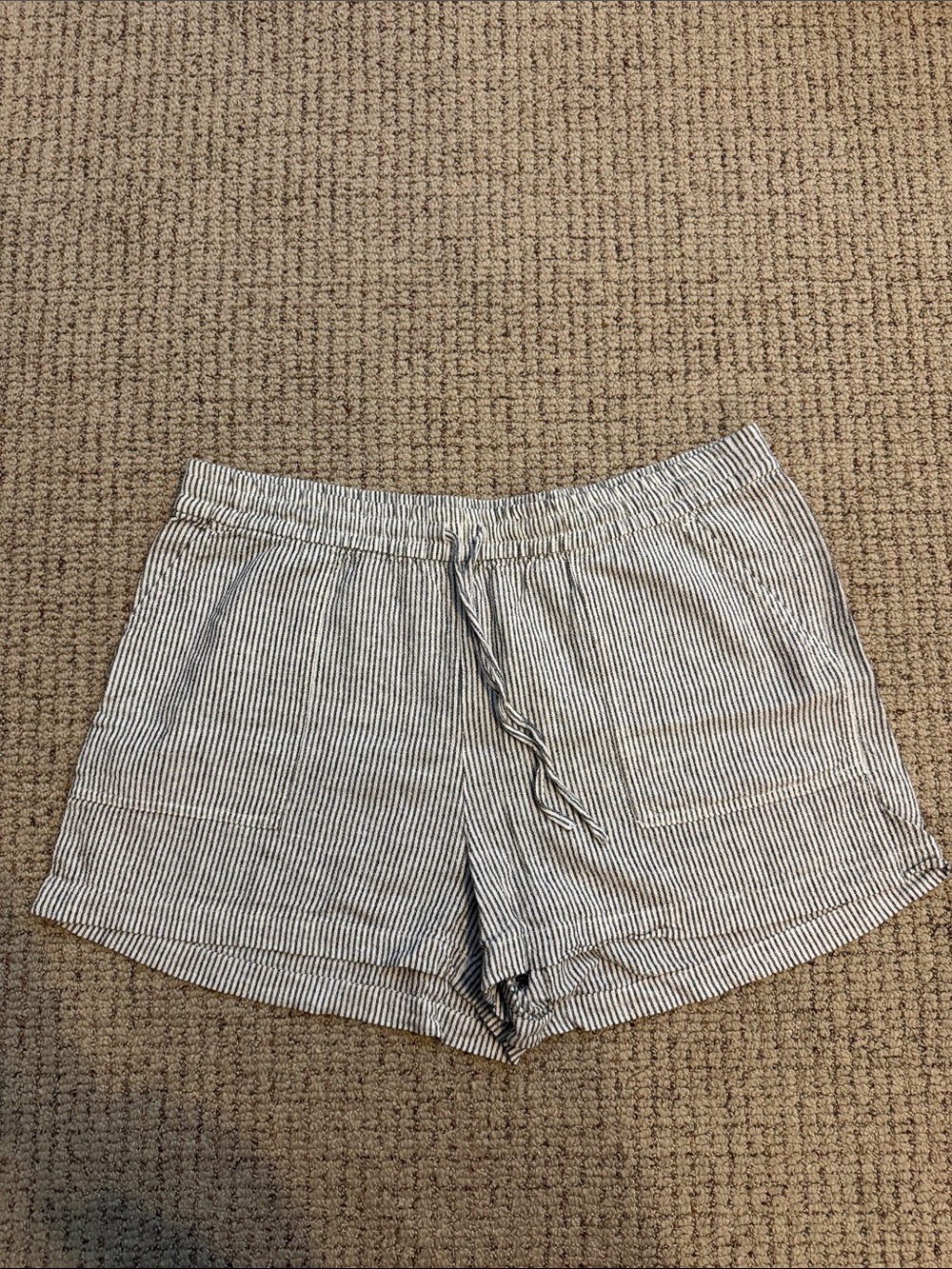 J. Crew Stripe Linen Drawstring Shorts - Black & White